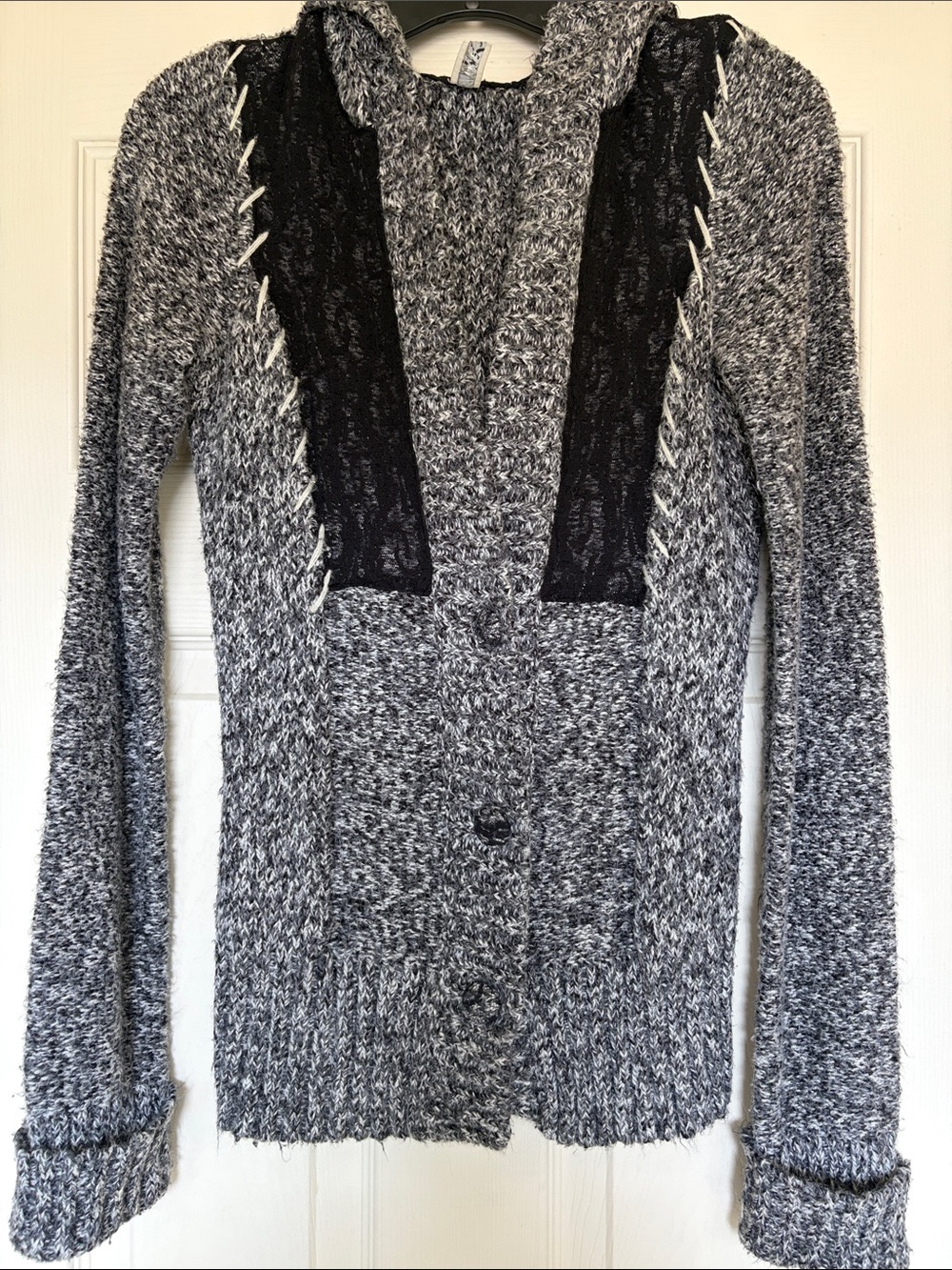 Beautiful BKE Knit Hooded Cardigan with Black Lace Trim